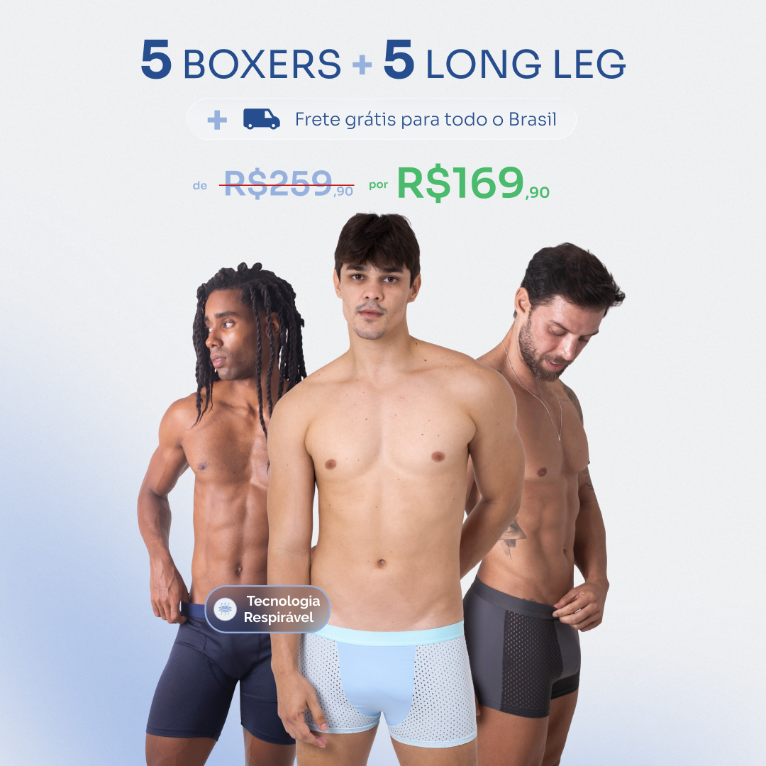 Kit Bamboo Respirável Premium 5 Long Leg + 5 Boxers