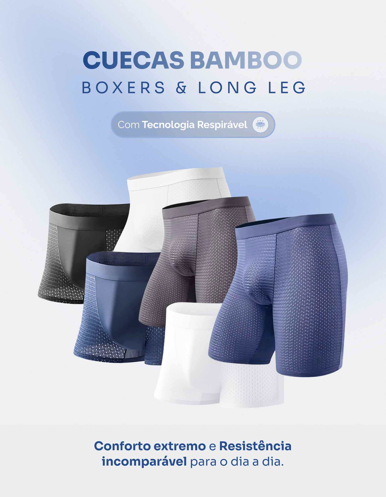 Kit Bamboo Respirável Premium 5 Long Leg + 5 Boxers