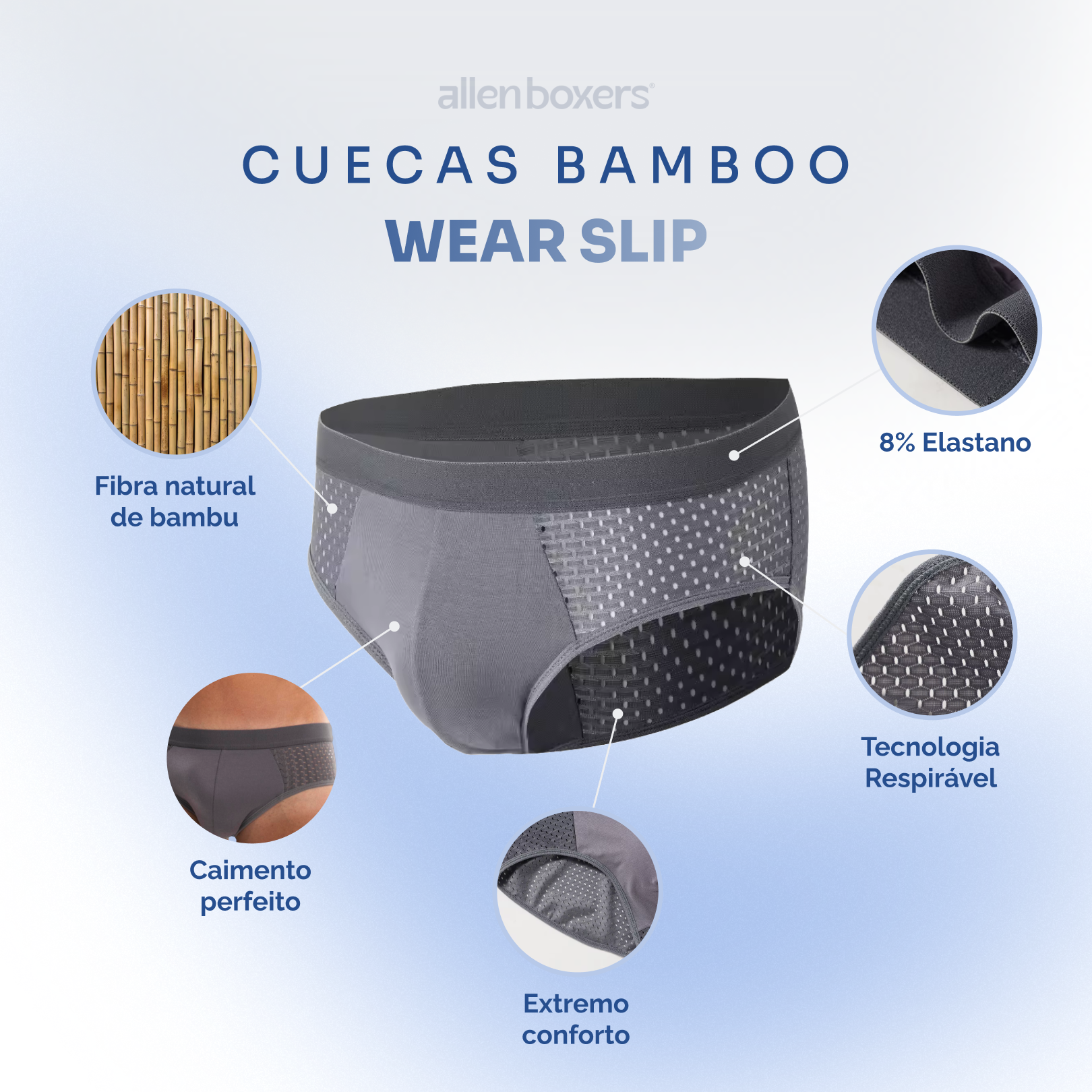 Cueca Bamboo Wear Slip - Pague 4 Leve 8 Peças