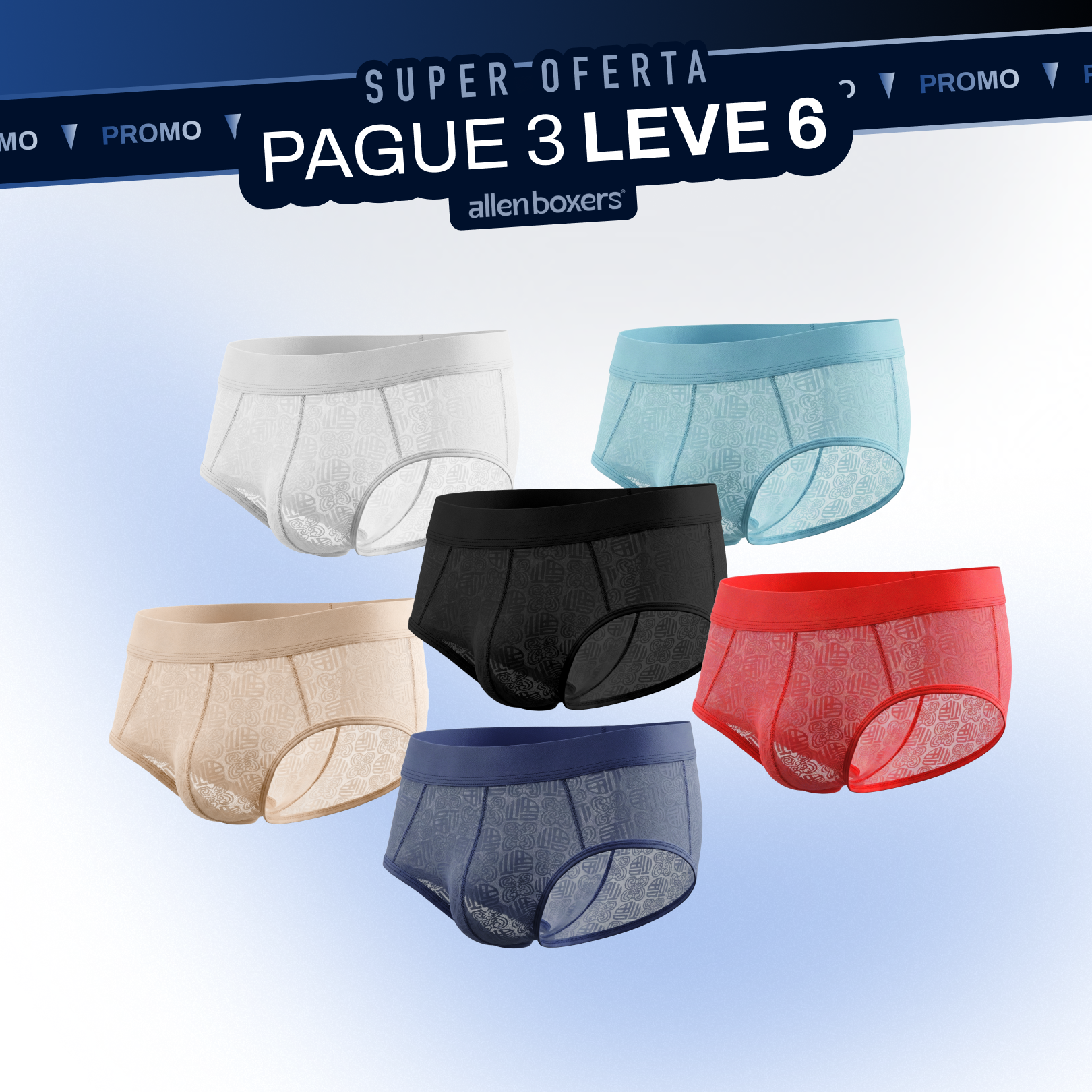 Cueca Slip de Seda de Gelo - Pague 3 Leve 6 Peças