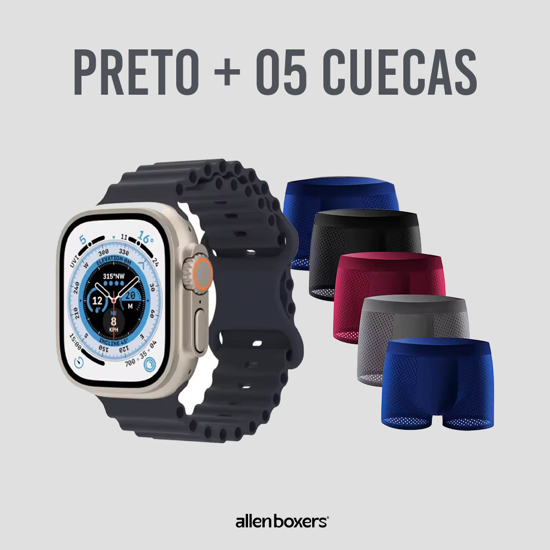 Smartwatch 9 Ultra + Leve 5 Cuecas Respiráveis