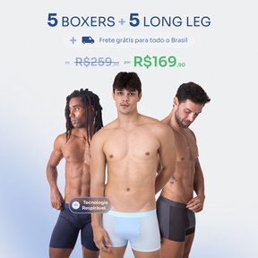 Kit Bamboo Respirável Premium 5 Long Leg + 5 Boxers