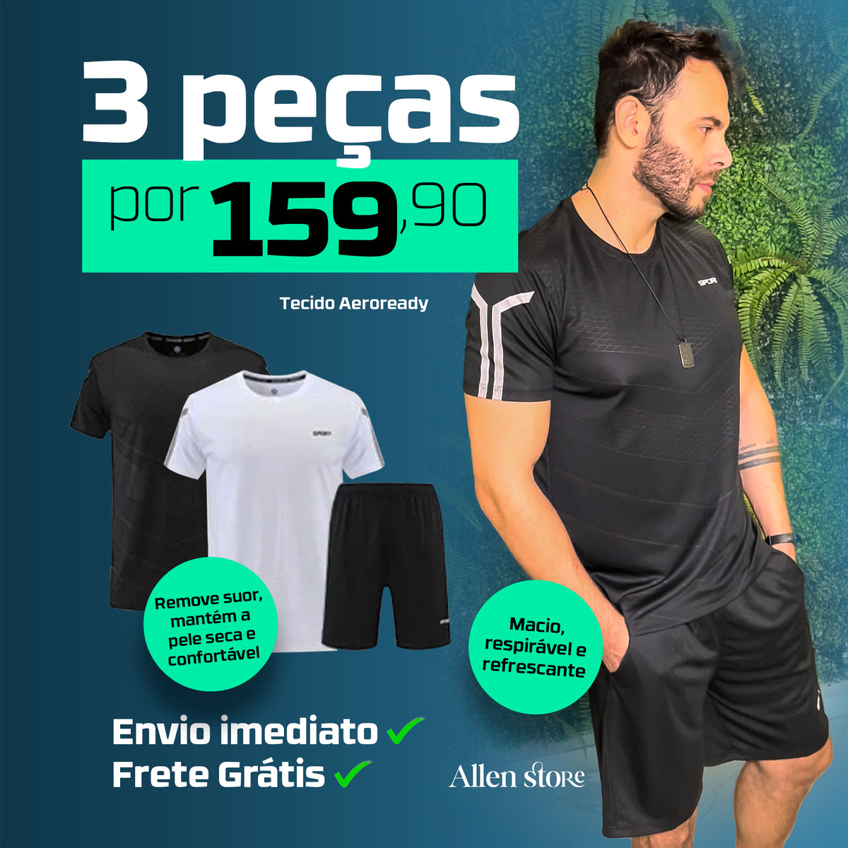 Kit 3 Peças Allen Esporte - Malha Premium Antiodor