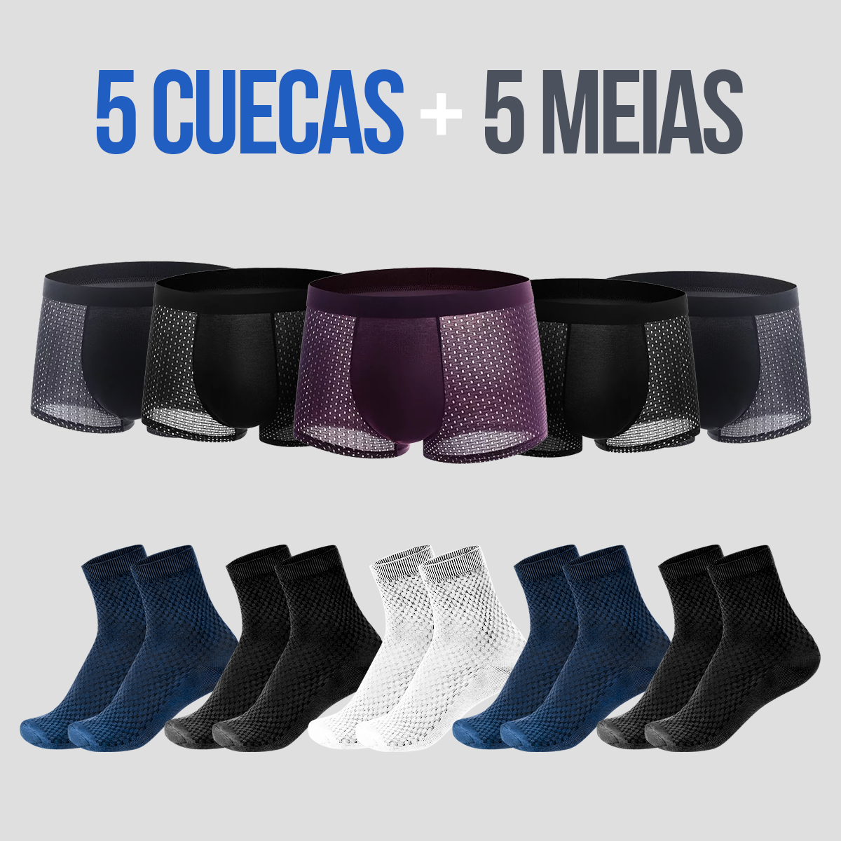 5 Cuecas Bamboo Wear + 5 Meias Respiráveis