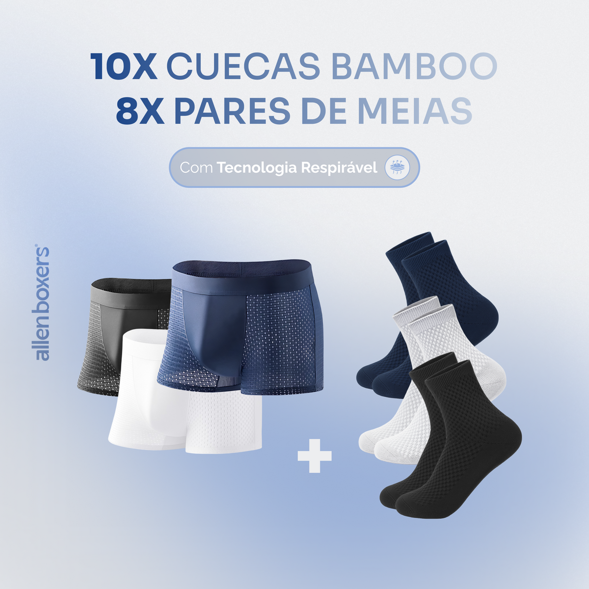 10 Cuecas Bamboo Wear + 8 Pares de Meias Respiráveis