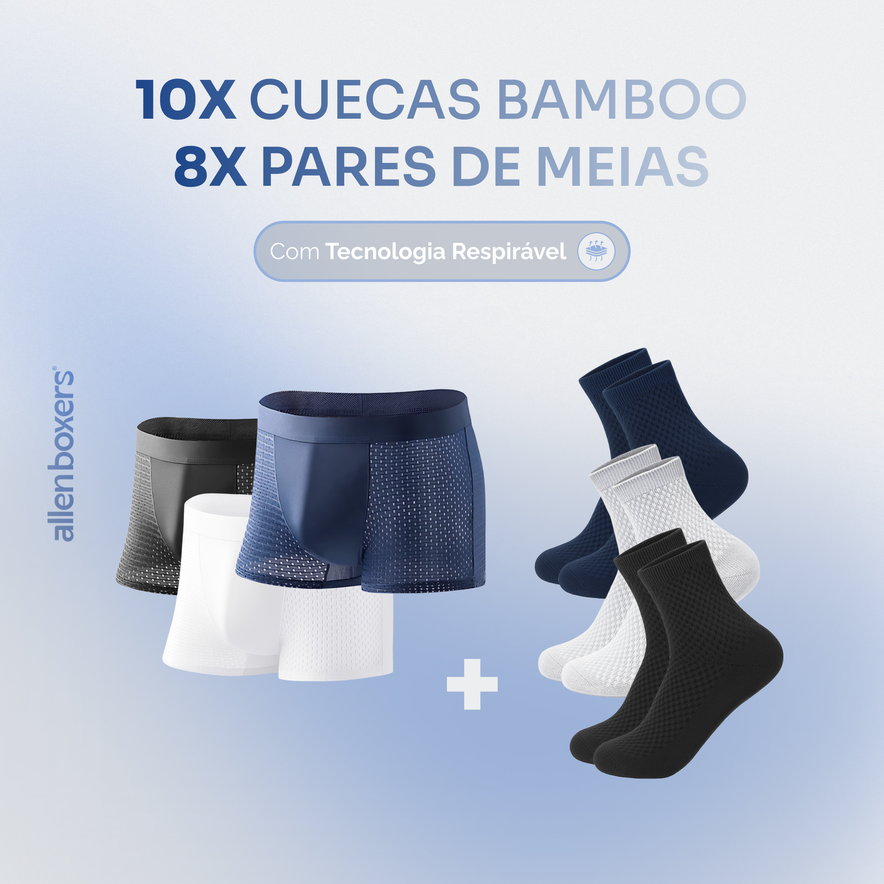 10 Cuecas Bamboo Wear + 8 Pares de Meias Respiráveis
