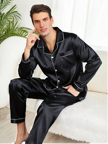 Conjunto de Pijama Cetim de Seda com Manga Comprida