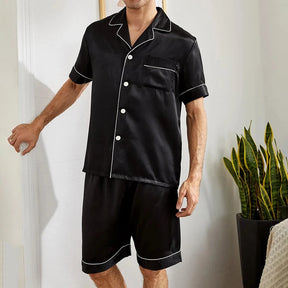 Conjunto de Pijama de Manga Curta Masculino - Camisa e Short de Botão