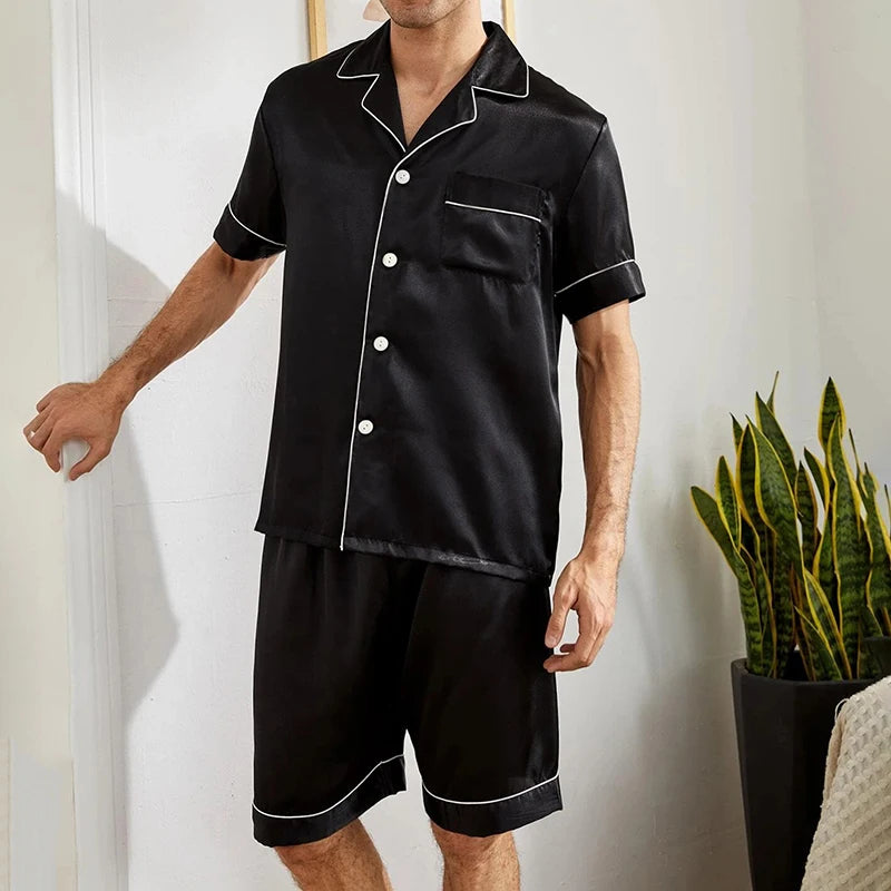 Conjunto de Pijama de Manga Curta Masculino - Camisa e Short de Botão