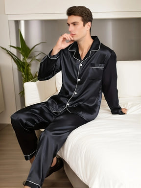 Conjunto de Pijama Cetim de Seda com Manga Comprida