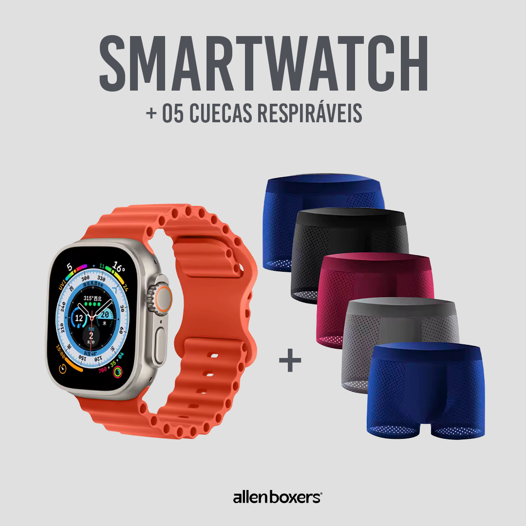 Smartwatch 9 Ultra + Leve 5 Cuecas Respiráveis
