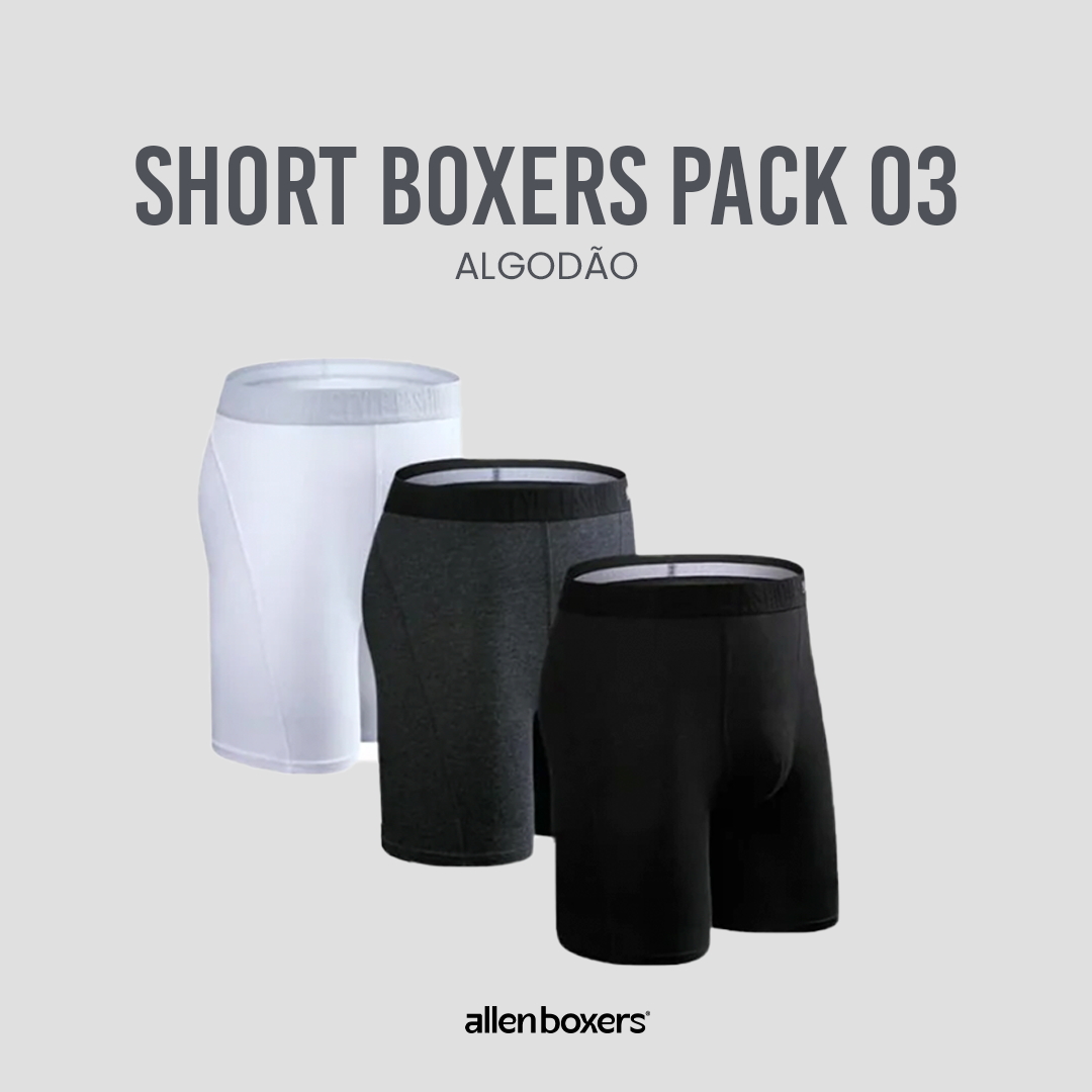 Shorts Boxer de Algodão - Pack 3 Unidades