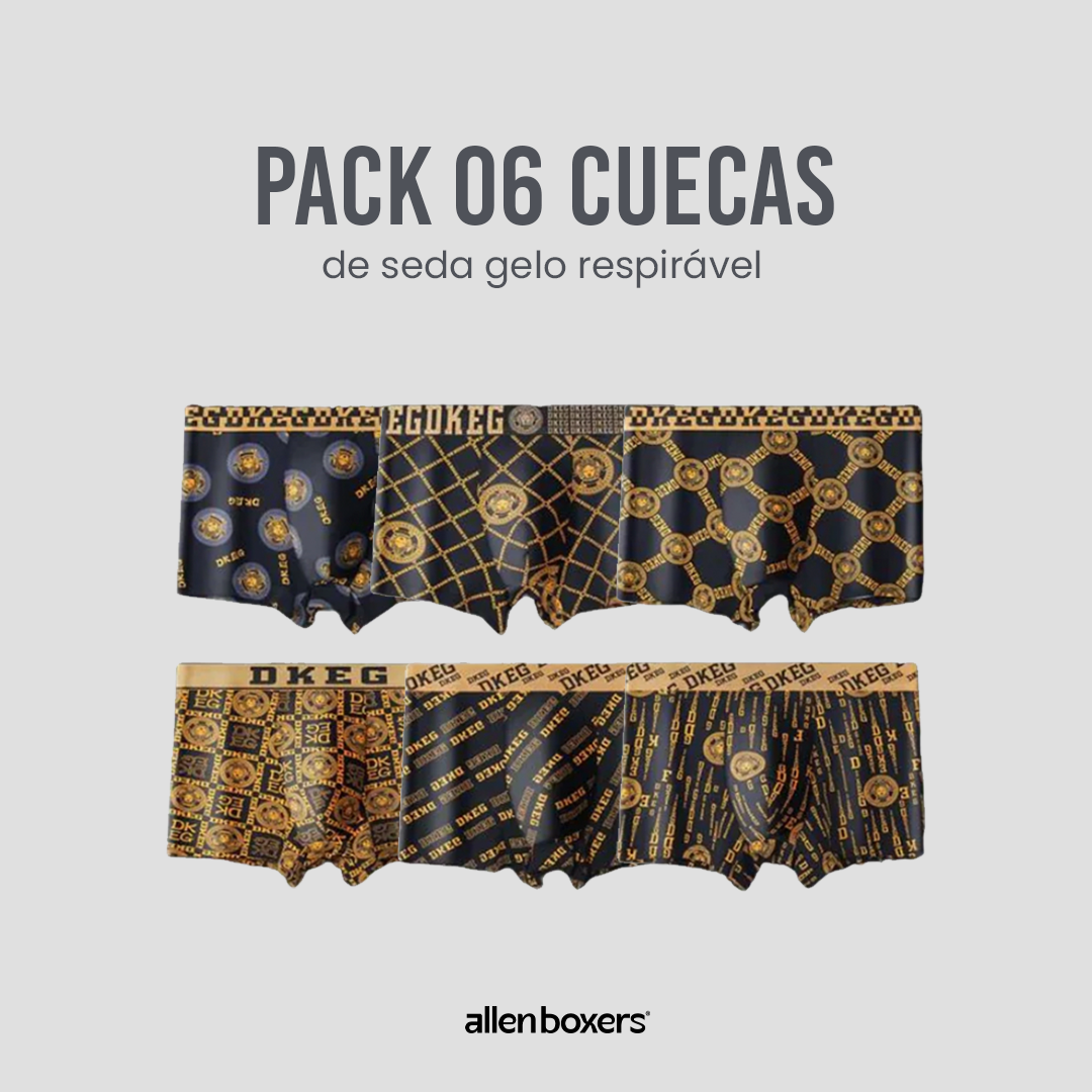 Cueca Boxer de Seda Gelo Respirável - Pack 6 Unidades