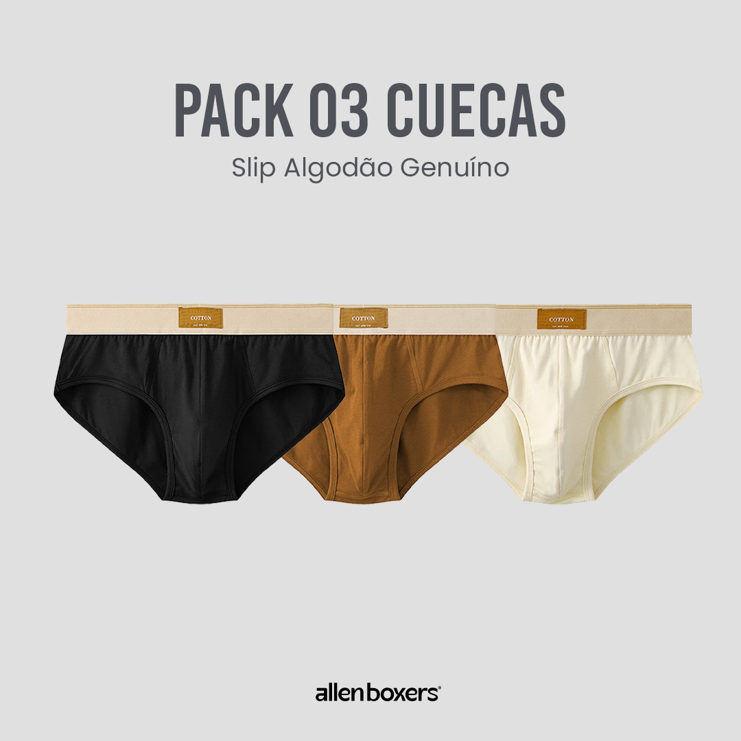 Cueca Slip de Algodão Genuíno- Pack 3 Unidades