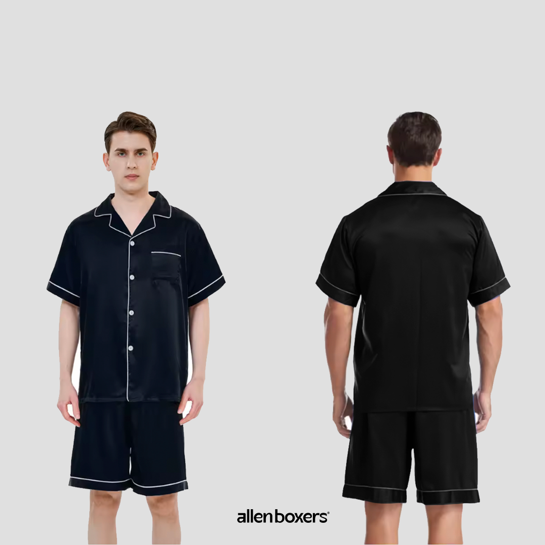 Conjunto de Pijama de Manga Curta Masculino - Camisa e Short de Botão