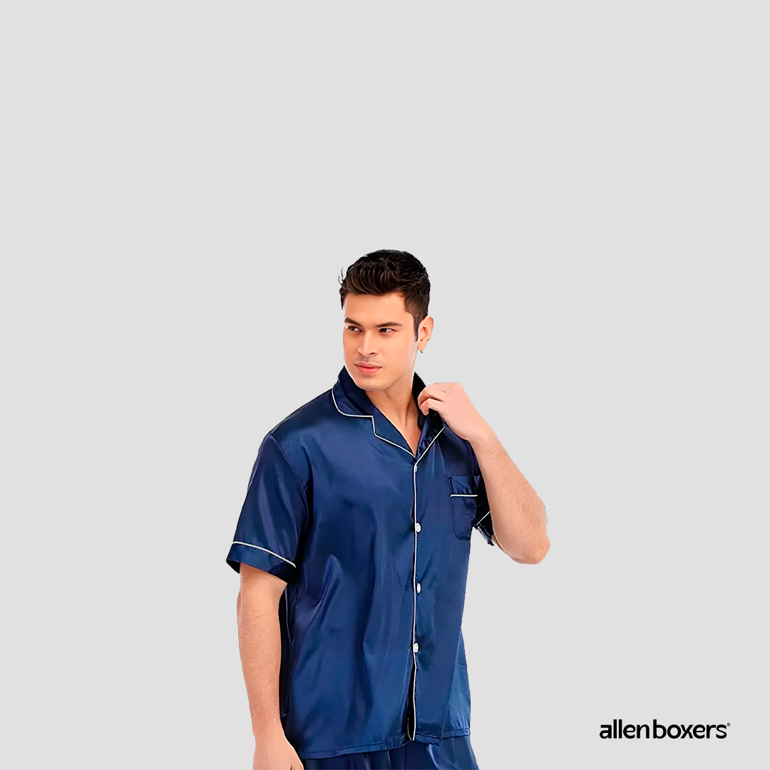 Conjunto de Pijama de Manga Curta Masculino - Camisa e Short de Botão
