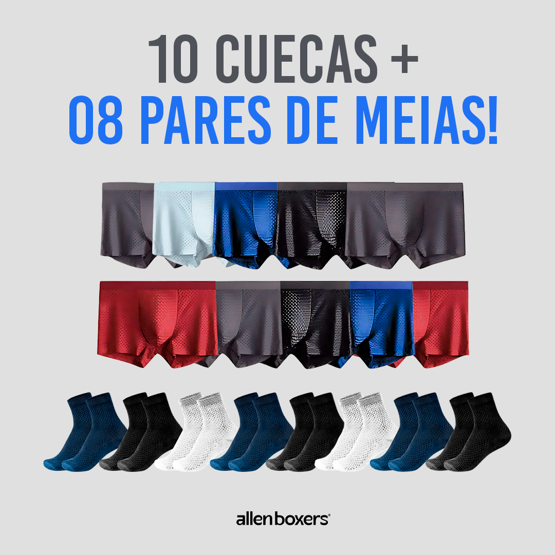 10 Cuecas Bamboo Wear + 8 Pares de Meias Respiráveis