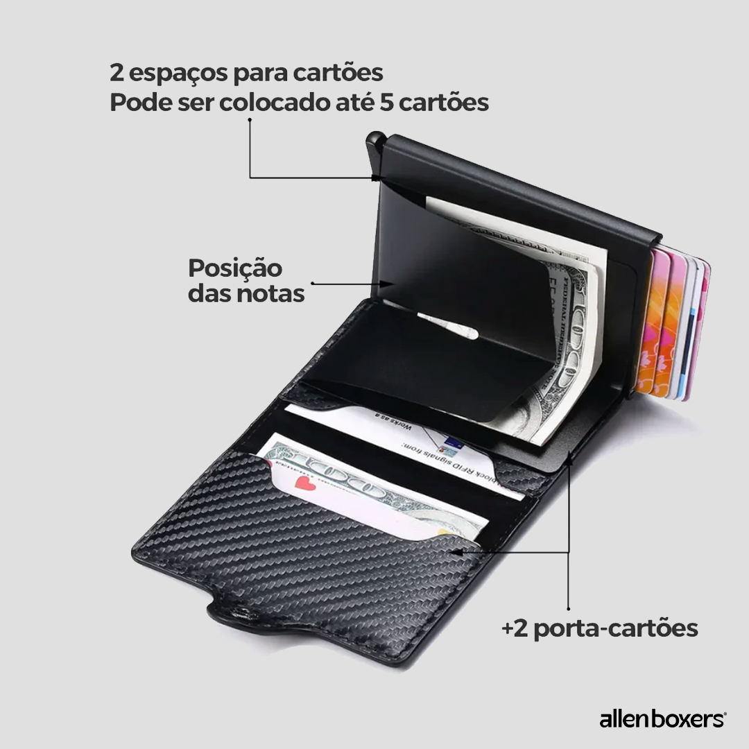Carteira Slim Antifurto + Ganhe Óculos Wayfarer e Conjunto de Pulseiras
