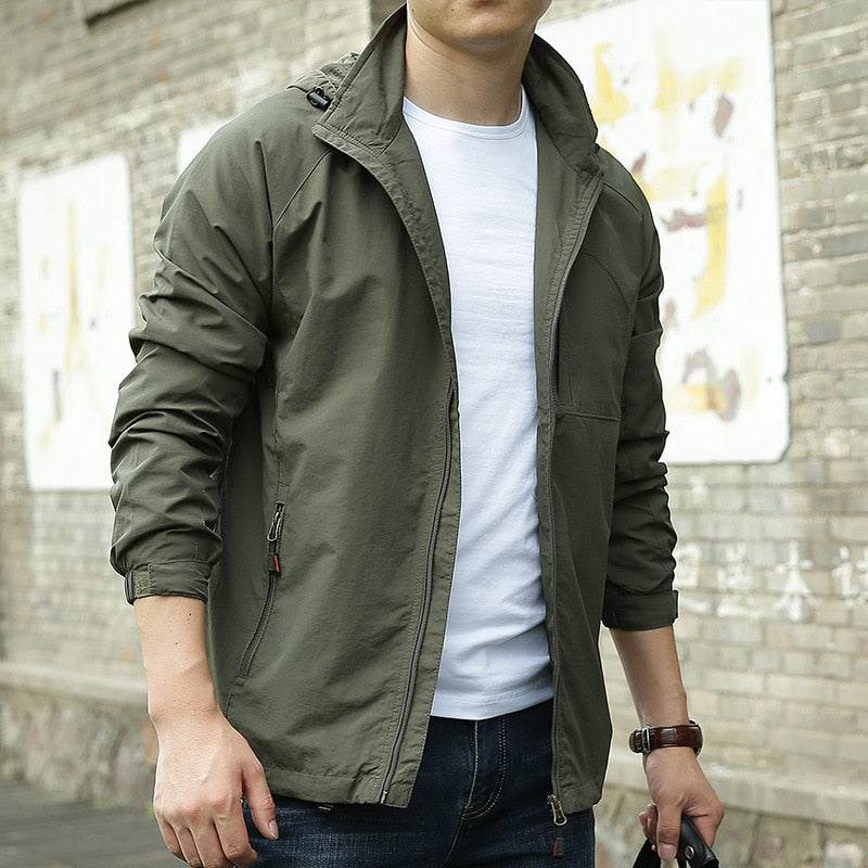 Jaqueta Masculina Casual com Capuz e Bolsos Frontais