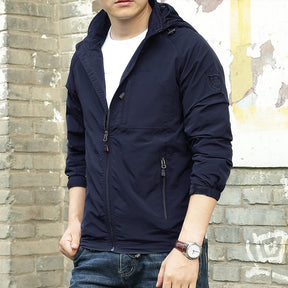 Jaqueta Masculina Casual com Capuz e Bolsos Frontais