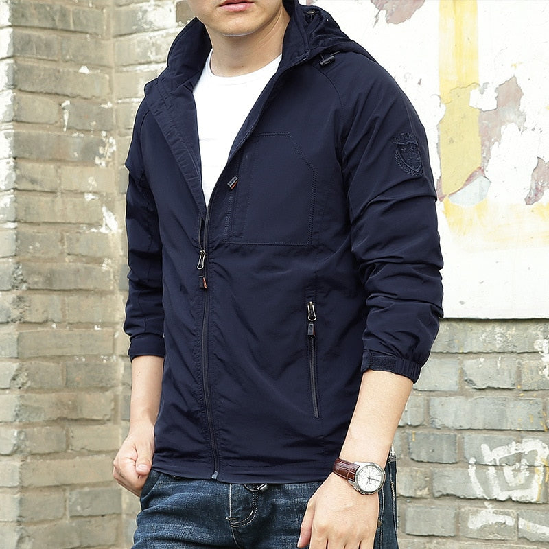 Jaqueta Masculina Casual com Capuz e Bolsos Frontais