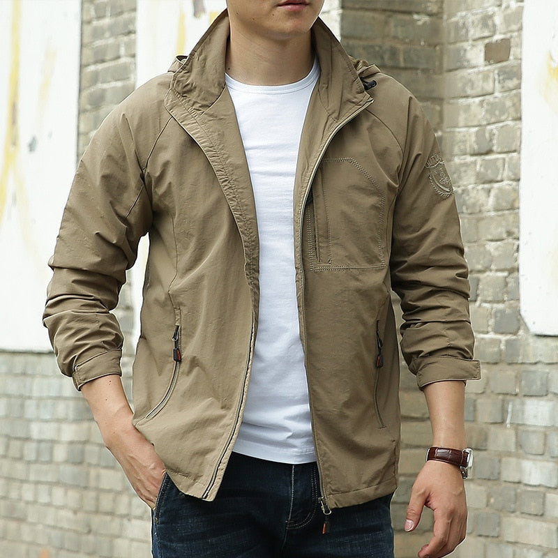 Jaqueta Masculina Casual com Capuz e Bolsos Frontais