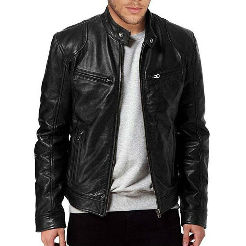 Jaqueta Masculina de Couro Preto Vintage