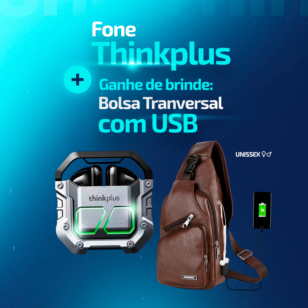 Fone Ouvido Lenovo ThinkPlus + Bolsa Transversal com USB de Brinde