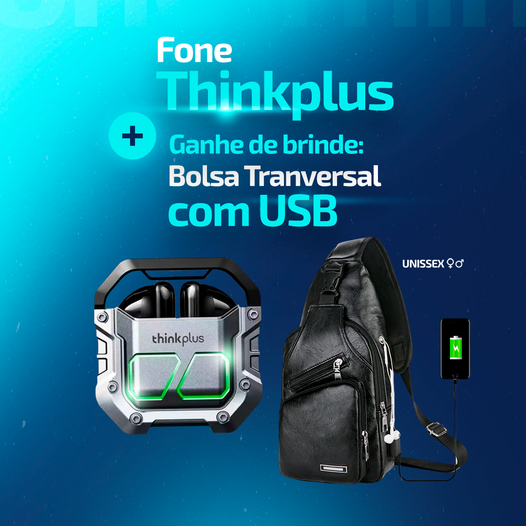Fone Ouvido Lenovo ThinkPlus + Bolsa Transversal com USB de Brinde
